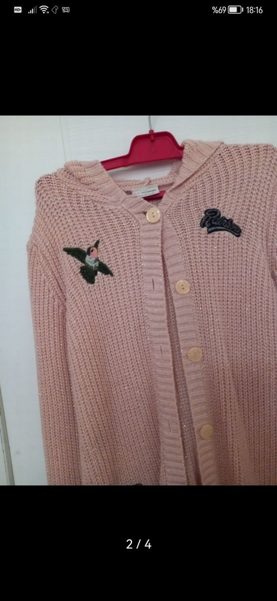 Kızlar için Nakışlı Pembe Örgü Hırka - Görsel 2