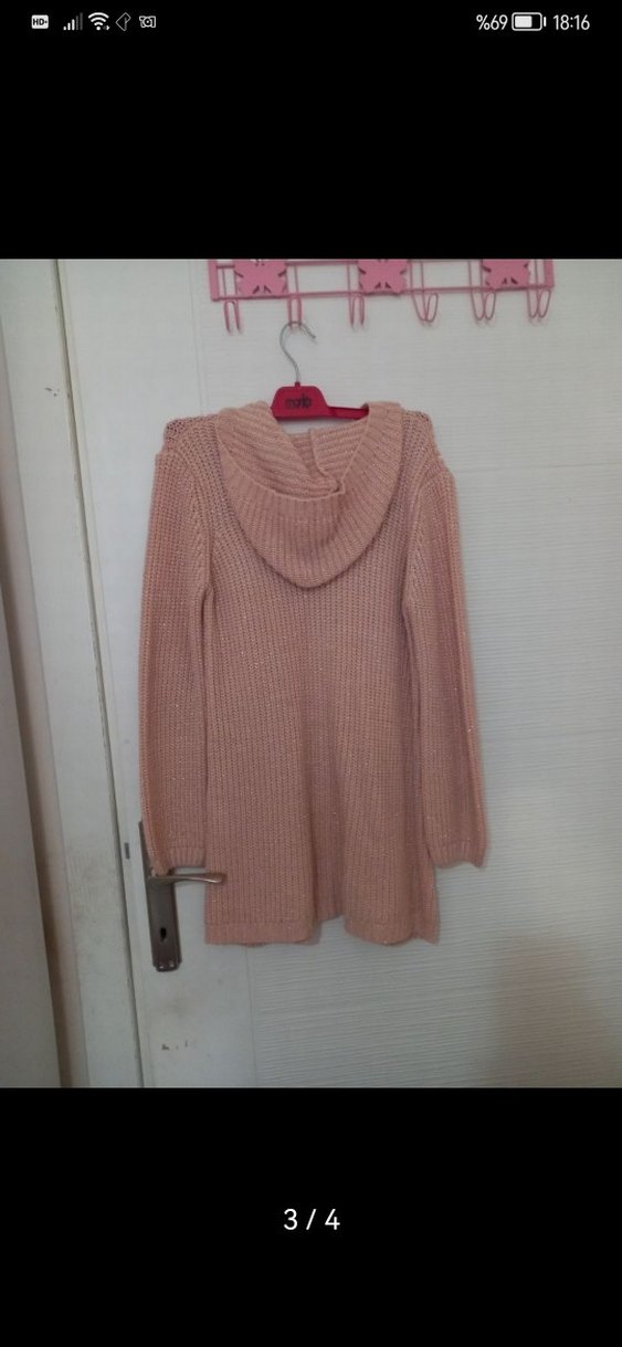 Kızlar için Nakışlı Pembe Örgü Hırka - Görsel 3