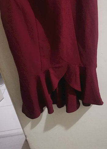 Bordo Drapeli Uzun Kolsuz Kadın Elbise - Görsel 3