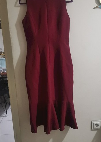 Bordo Drapeli Uzun Kolsuz Kadın Elbise - Görsel 4