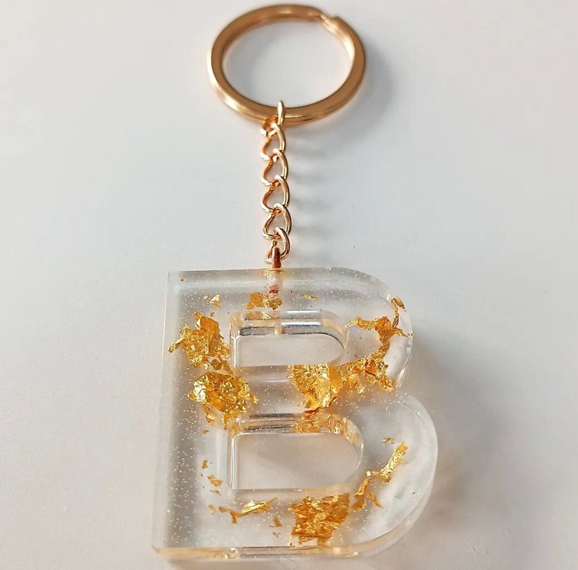 Altın Gümüş Renkli Zincir Detaylı Harf Kadın Anahtarlık - Görsel 2