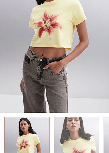 Diğer Gri Batik Desenli crop sarı tişört