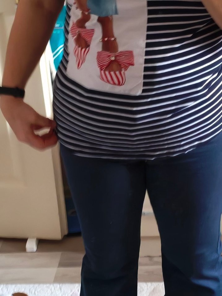 Mavi Çizgili Baskılı  Tişört - Görsel 3