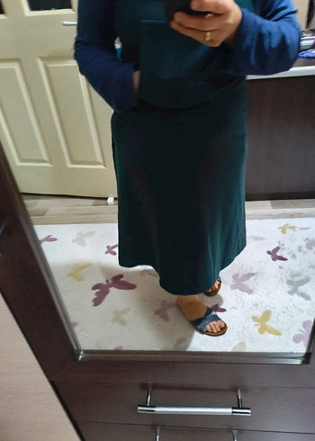 yeşil  çapraz askılı  elbise - Görsel 5