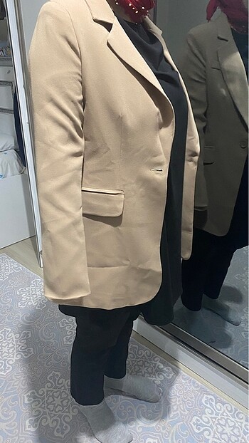 Saten Camel-bej blazer ceket