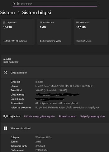 MSI MSI GE75 RAIDER RTX2070 İ7 9750 GAMING LAPTOP