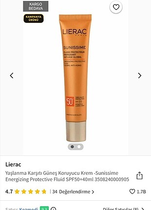 KULLANILMAMIŞ LİERAC YAŞLANMA KARŞITI ENERJİ VEREN KREM SPF 50