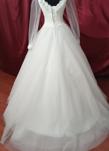 Tül kollu Sade gelinlik - Görsel 6