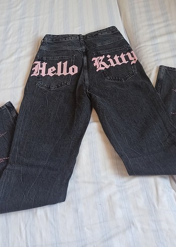 m Beden siyah Renk hello kitty Payet Detaylı Siyah Salaş Kot Pantolon