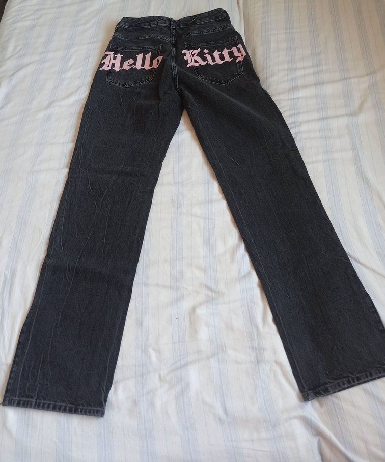 hello kitty Payet Detaylı Siyah Salaş Kot Pantolon - Görsel 3