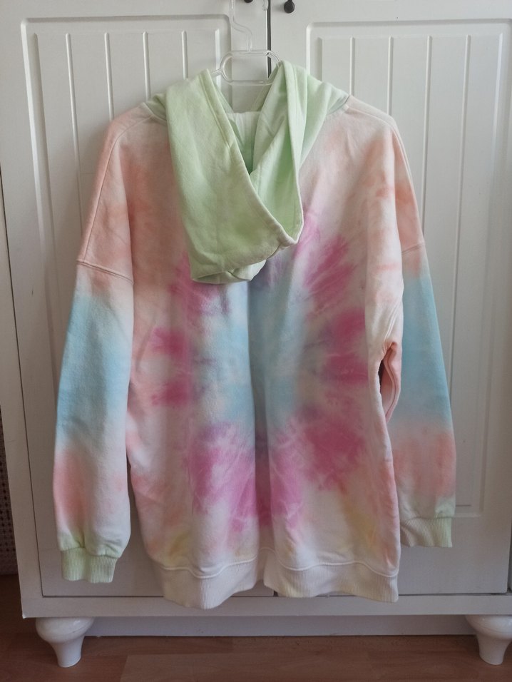 mavi batik Pastel Renkli Kapüşonlu Sweatshirt - Görsel 2