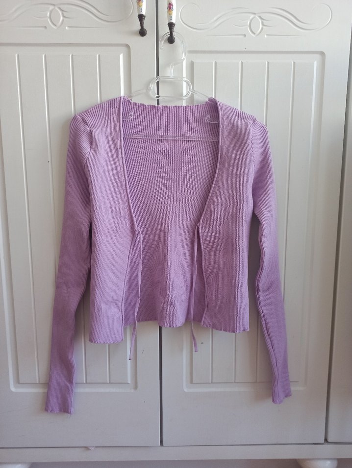 V Yaka Mor Triko bağlamalı Kadın Kazak hırka - Görsel 2