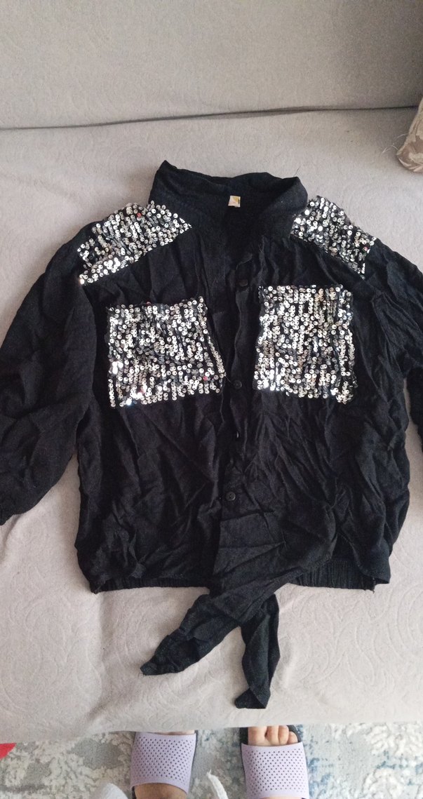 Siyah Mini Kadın Gömlek, Düğmeli, Uzun Kollu - Görsel 2