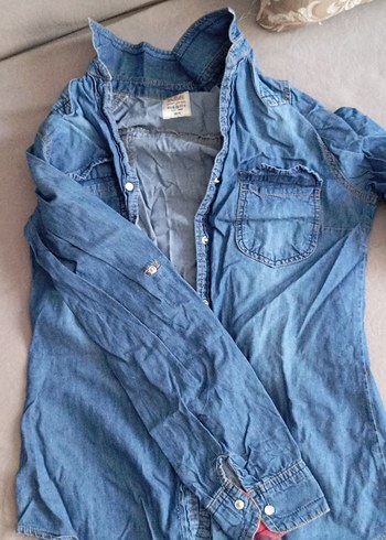 Mavi Düğmeli Denim Kadın Gömlek - Görsel 2