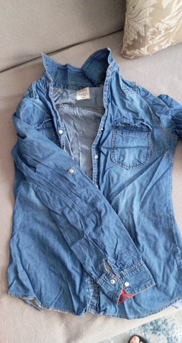 Mavi Düğmeli Denim Kadın Gömlek - Görsel 2