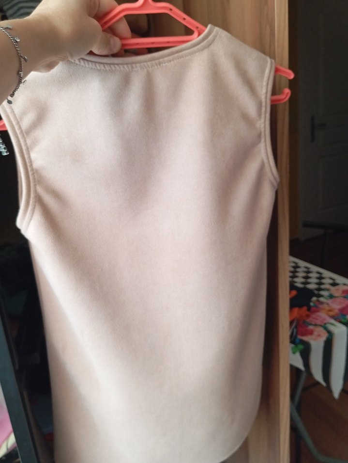 Kız Çocuk Krem Kolsuz Fiyonklu Elbise - Görsel 4