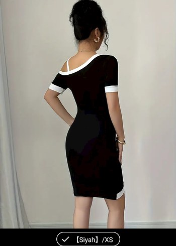 Siyah Asimetrik Mini Elbise - Görsel 2