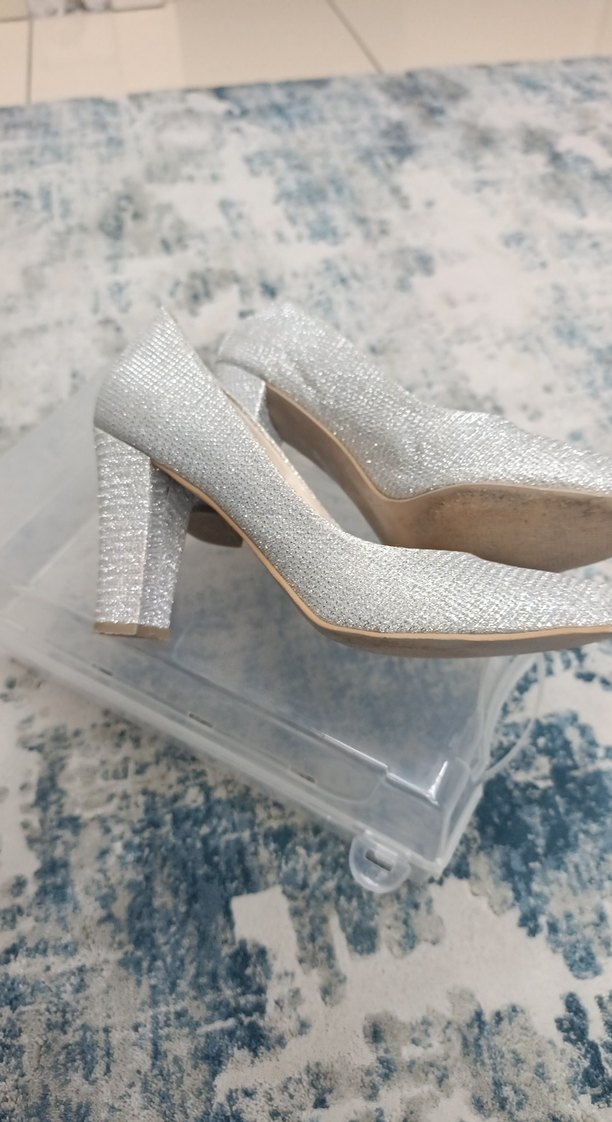 Beyaz Simli Blok Topuklu Kadın Abiye Ayakkabı - Görsel 3