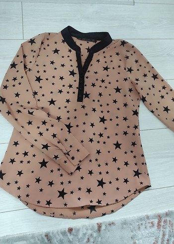 Uzun Kollu Pembe Yıldız Desenli Gömlek - Görsel 2