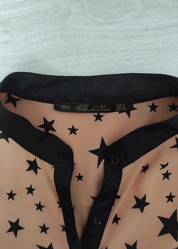 Uzun Kollu Pembe Yıldız Desenli Gömlek - Görsel 7