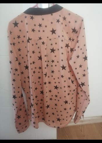 Uzun Kollu Pembe Yıldız Desenli Gömlek - Görsel 5