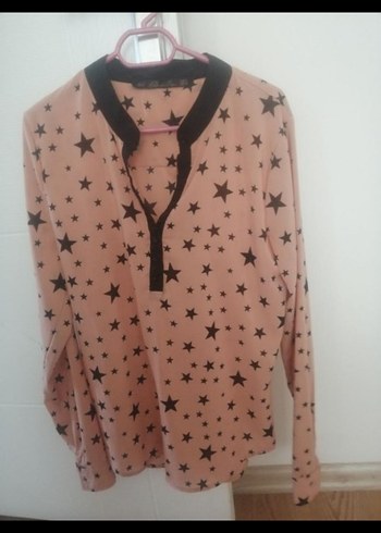 Uzun Kollu Pembe Yıldız Desenli Gömlek - Görsel 3