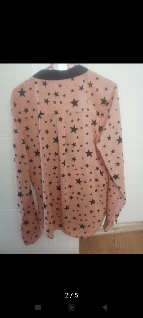 Uzun Kollu Pembe Yıldız Desenli Gömlek - Görsel 5