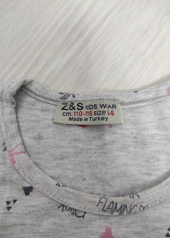 Kız Çocuk Gri Baskılı Kısa Kollu Elbise - Görsel 3