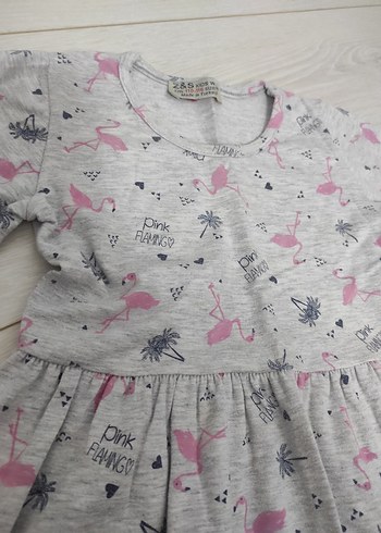 Kız Çocuk Gri Baskılı Kısa Kollu Elbise - Görsel 2