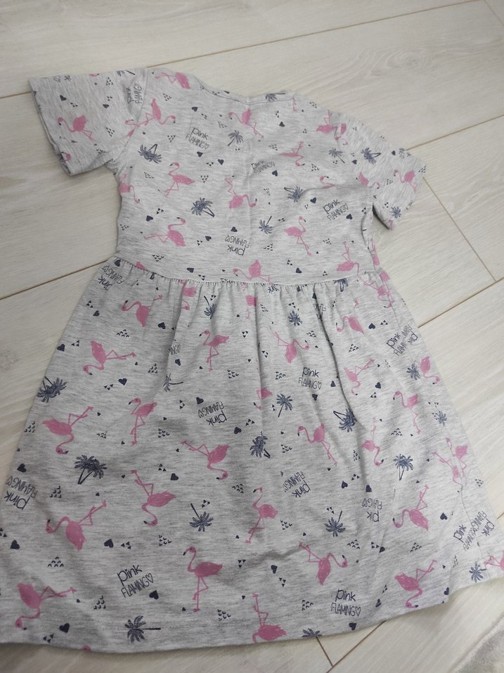 Kız Çocuk Gri Baskılı Kısa Kollu Elbise - Görsel 4