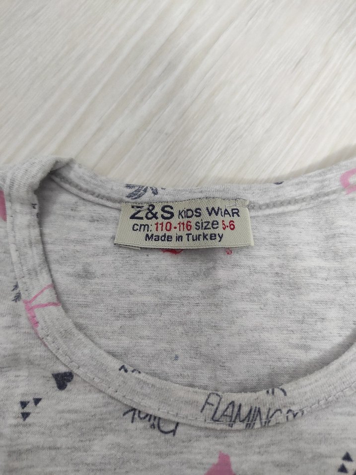 Kız Çocuk Gri Baskılı Kısa Kollu Elbise - Görsel 3