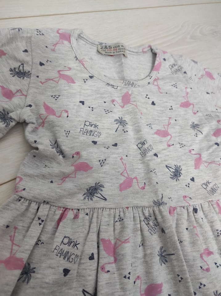 Kız Çocuk Gri Baskılı Kısa Kollu Elbise - Görsel 2