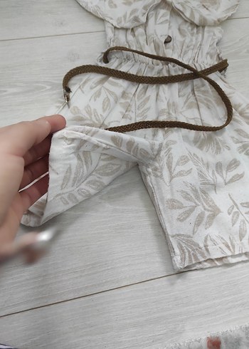 Kızlar İçin Keten Desenli Kemerli Tulum - Görsel 3