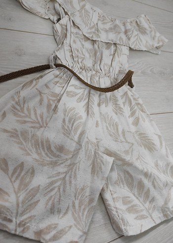 Kızlar İçin Keten Desenli Kemerli Tulum - Görsel 4