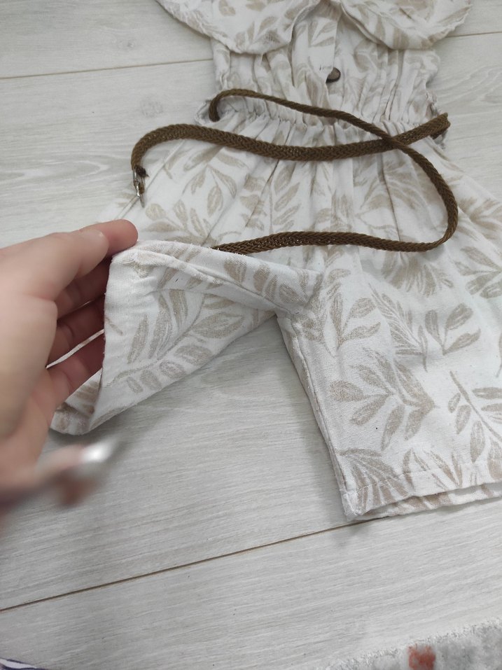 Kızlar İçin Keten Desenli Kemerli Tulum - Görsel 3