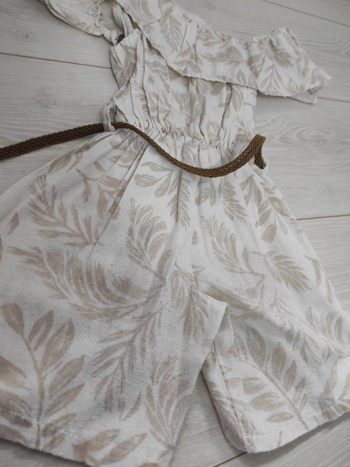 Kızlar İçin Keten Desenli Kemerli Tulum - Görsel 4