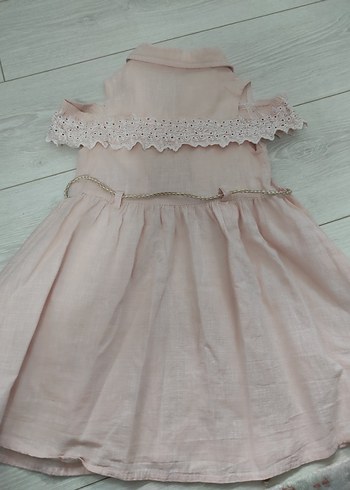 Pembe Dantelli Kız Çocuk Keten Elbise - Görsel 5