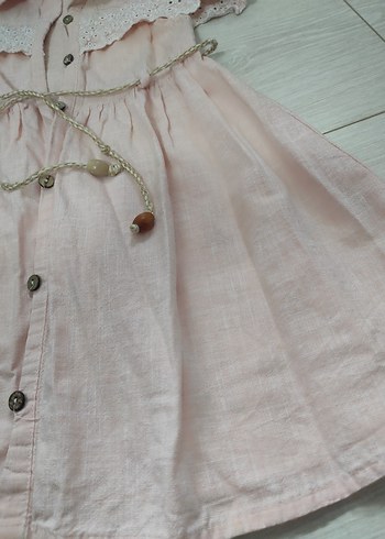 Pembe Dantelli Kız Çocuk Keten Elbise - Görsel 3