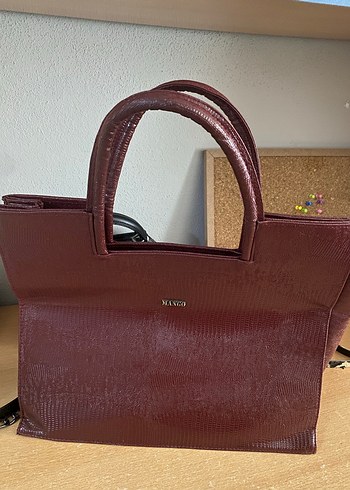 Mango Bordo Deri Kadın Çanta - Klasik ve Şık