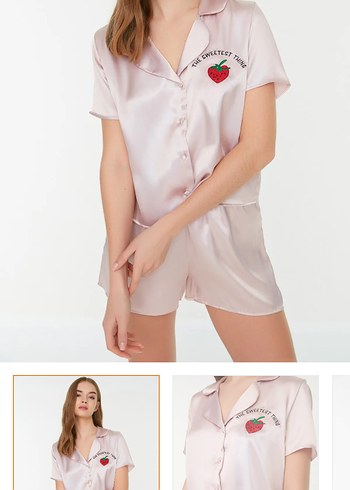 Pembe Mini Kadın Kısa Kollu Nakışlı Pijama Takımı