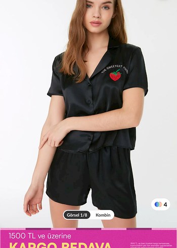 Siyah Kısa Kollu Mini Kadın Pijama Takımı