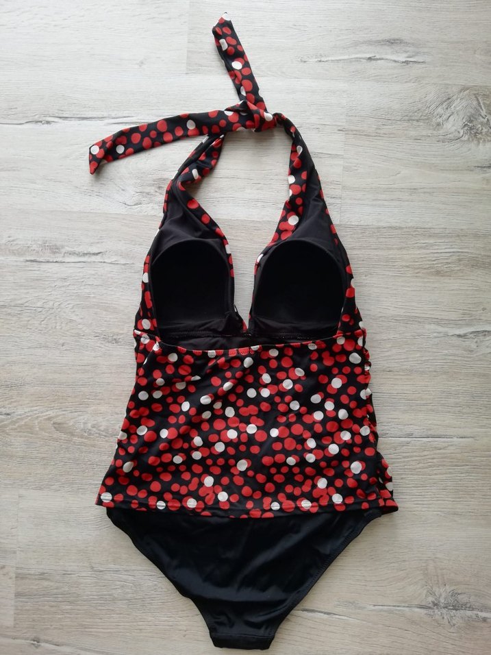 Ay_yıldız Kırmızı Puantiyeli Drapeli Kadın Mayo - Görsel 2