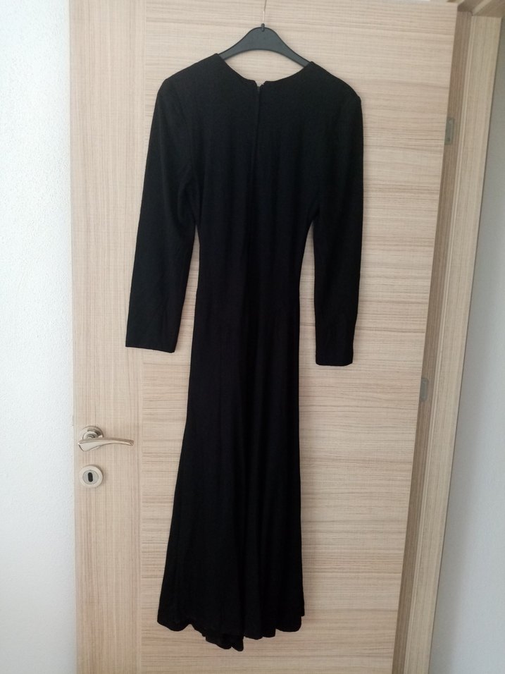 Uzun Kollu Siyah Kadın Kışlık Uzun Elbise - Görsel 2