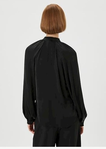 Siyah Saten Kadın Bluz - Görsel 2