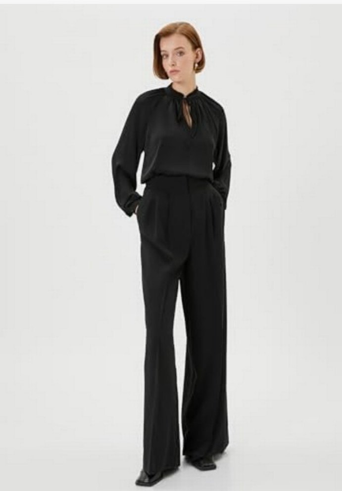 Siyah Saten Kadın Bluz - Görsel 5