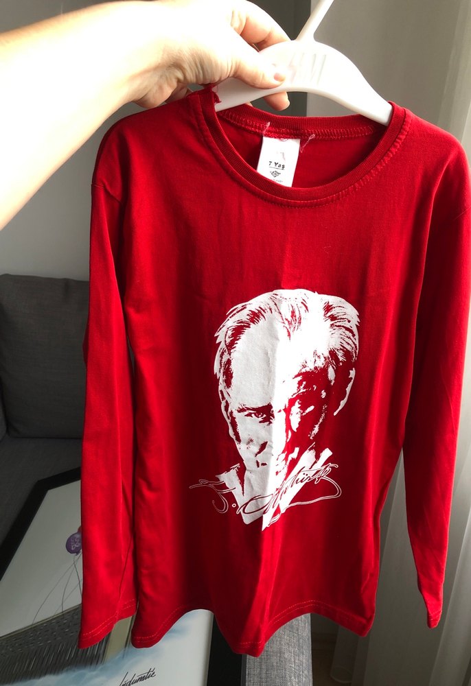 Kız Çocuk Kırmızı Uzun Kollu Atatürk Baskılı Tişört - Görsel 2