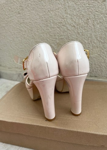 Pembe Platform Topuklu Fiyonklu Kadın Ayakkabı - Görsel 2