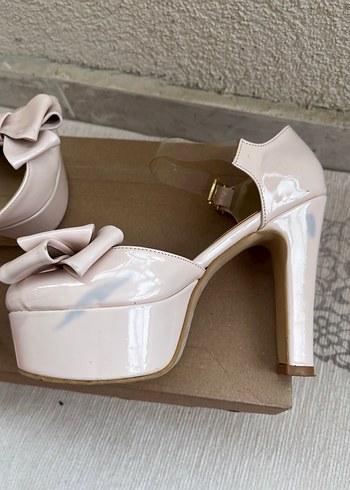 Pembe Platform Topuklu Fiyonklu Kadın Ayakkabı - Görsel 3