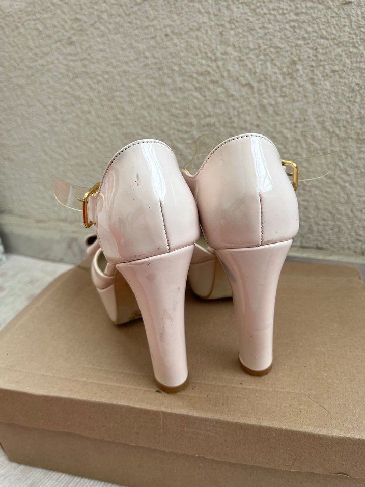 Pembe Platform Topuklu Fiyonklu Kadın Ayakkabı - Görsel 2