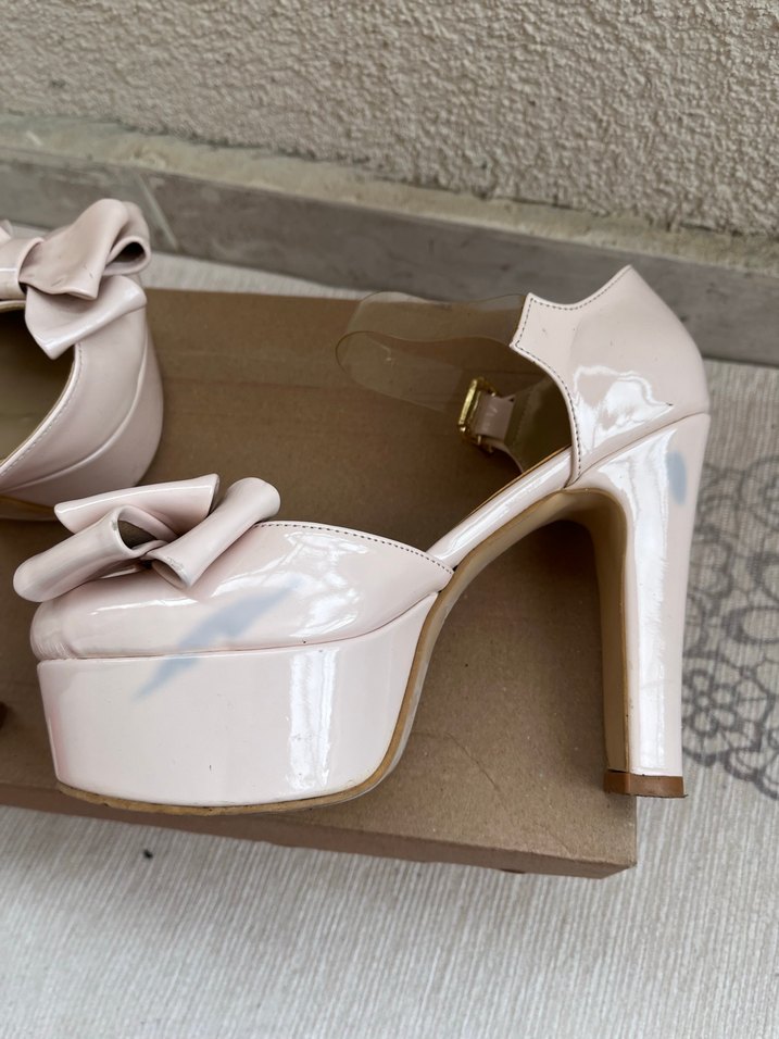 Pembe Platform Topuklu Fiyonklu Kadın Ayakkabı - Görsel 3